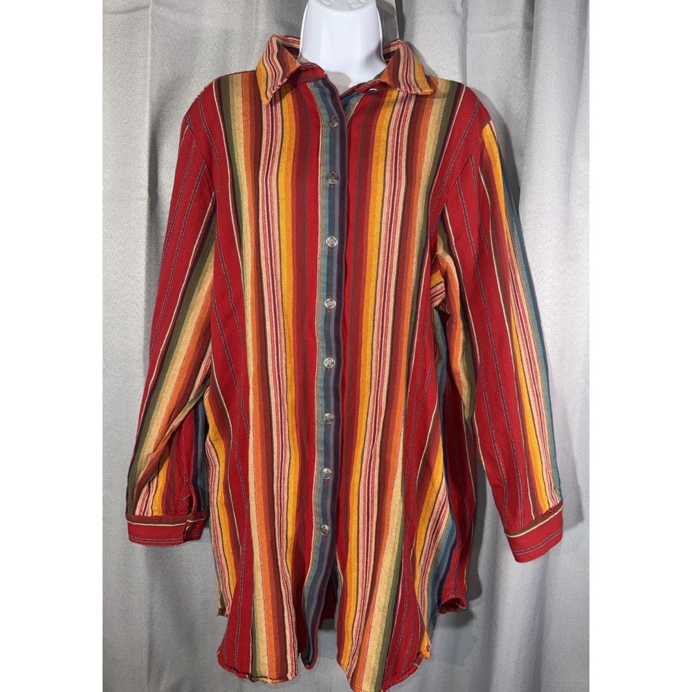 L&B Lucky & Blessed Western Stripe Button Down Shirt Womens 2X Cotton Tunic